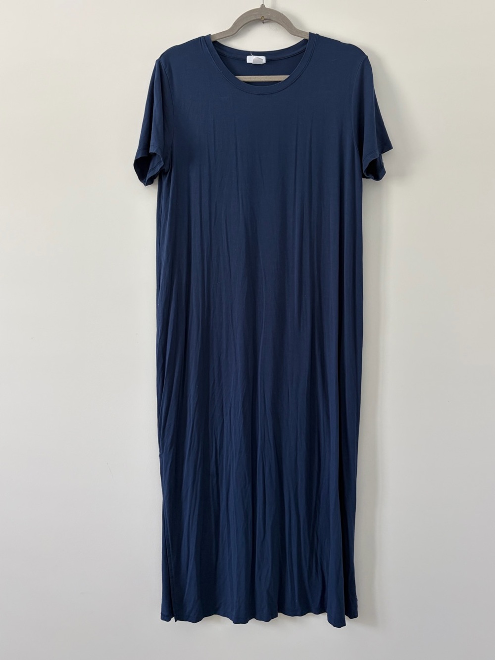 LAKE Navy Blue Bamboo Short Sleeve Night Gown Loungewear Maxi Dress M